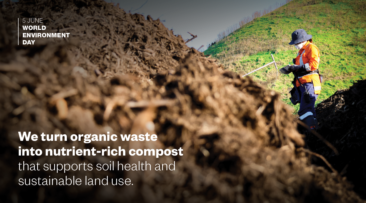 We turn organic waste  into nutrient-rich compost  that supports soil health and  sustainable land use.